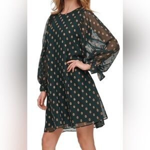 Calvin Klein Dark Green Holiday Dress with Gold Accents